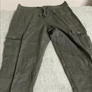 Green Ankle Cropped Pants with Elastic Waistband and Relaxed Fit